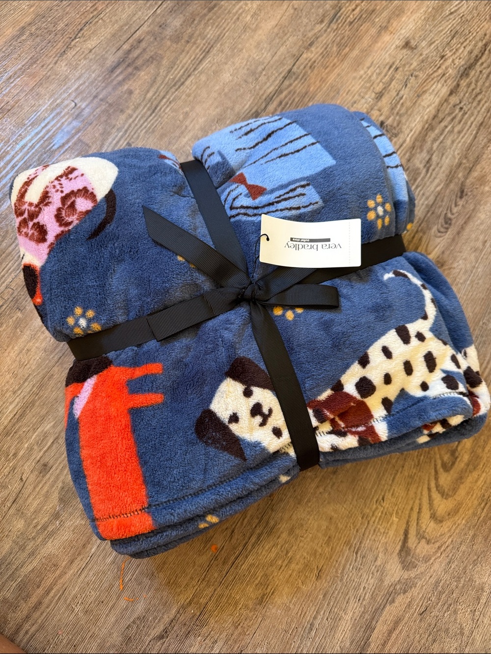 Vera Bradley Navy Plush Dog Print Throw Blanket